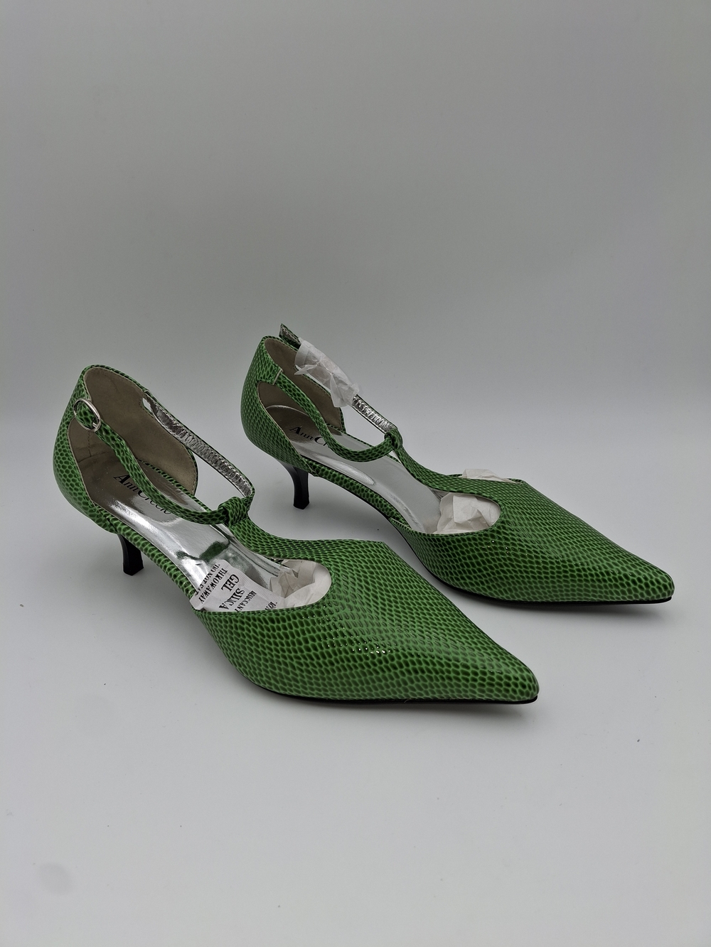Ann Creek Green Snake Print T-Strap Kitten Heels Pumps Shoes Size 11W